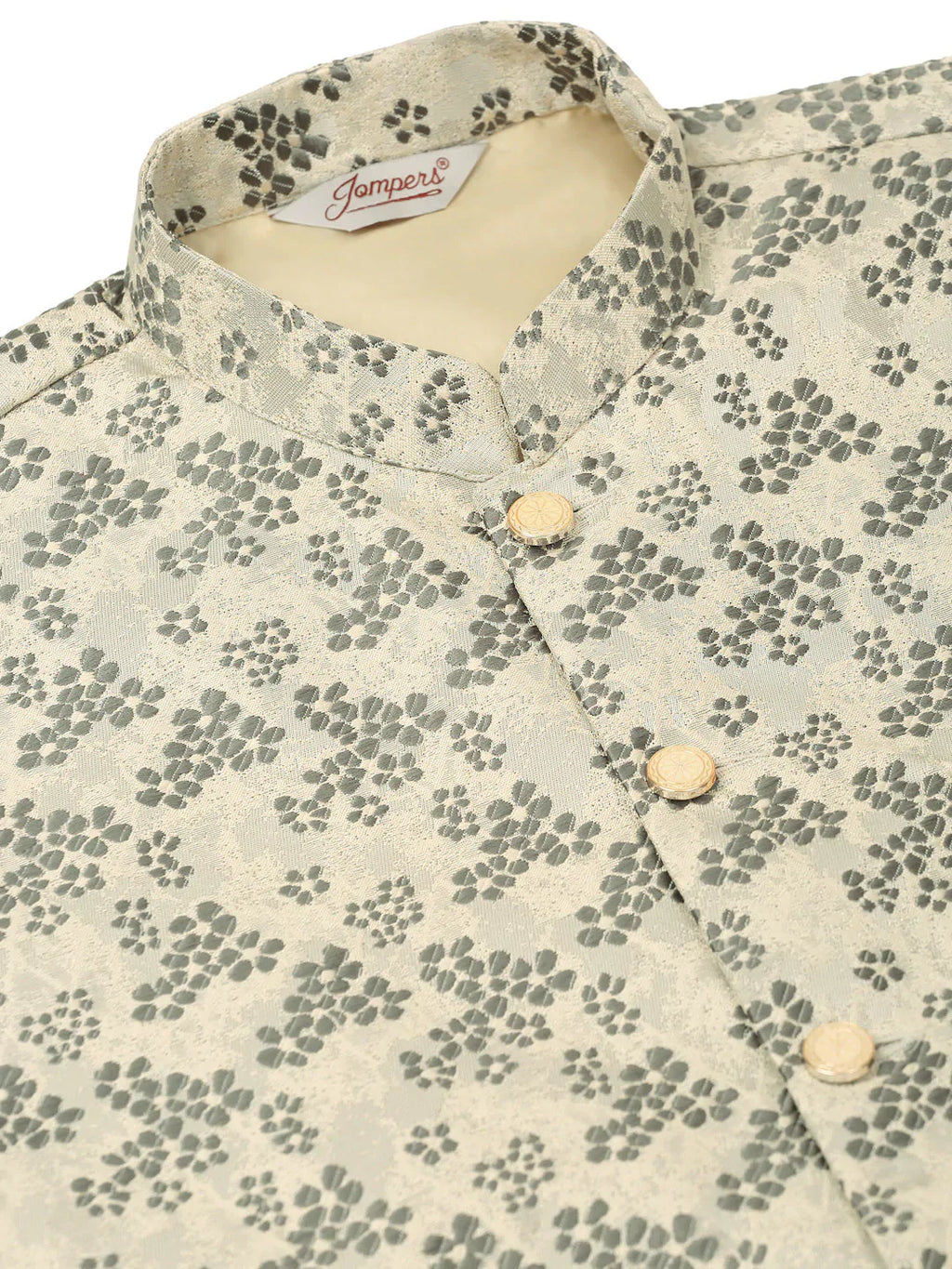 Jompers Men's Grey Floral Design Nehru Jacket