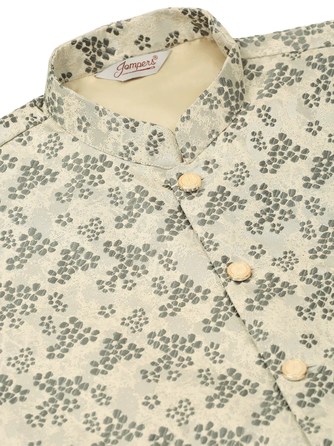 Jompers Men's Grey Floral Design Nehru Jacket