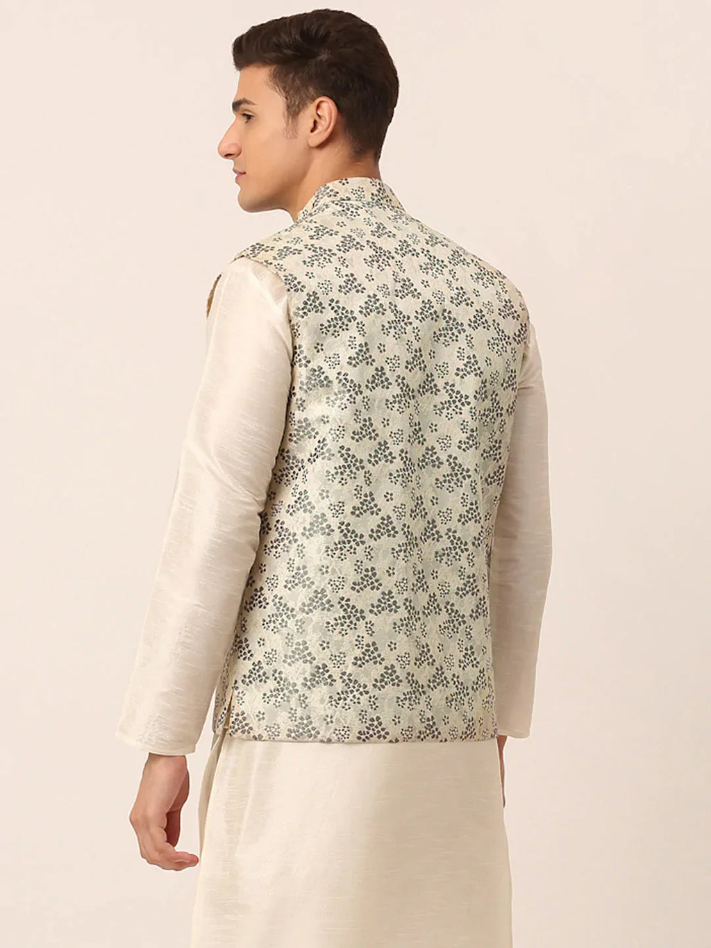 Jompers Men's Grey Floral Design Nehru Jacket