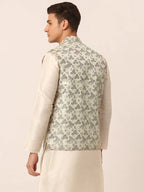 Jompers Men's Grey Floral Design Nehru Jacket