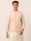 Jompers Men's Pink Floral Design Nehru Jacket