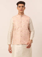 Jompers Men's Pink Floral Design Nehru Jacket