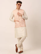 Jompers Men's Pink Floral Design Nehru Jacket