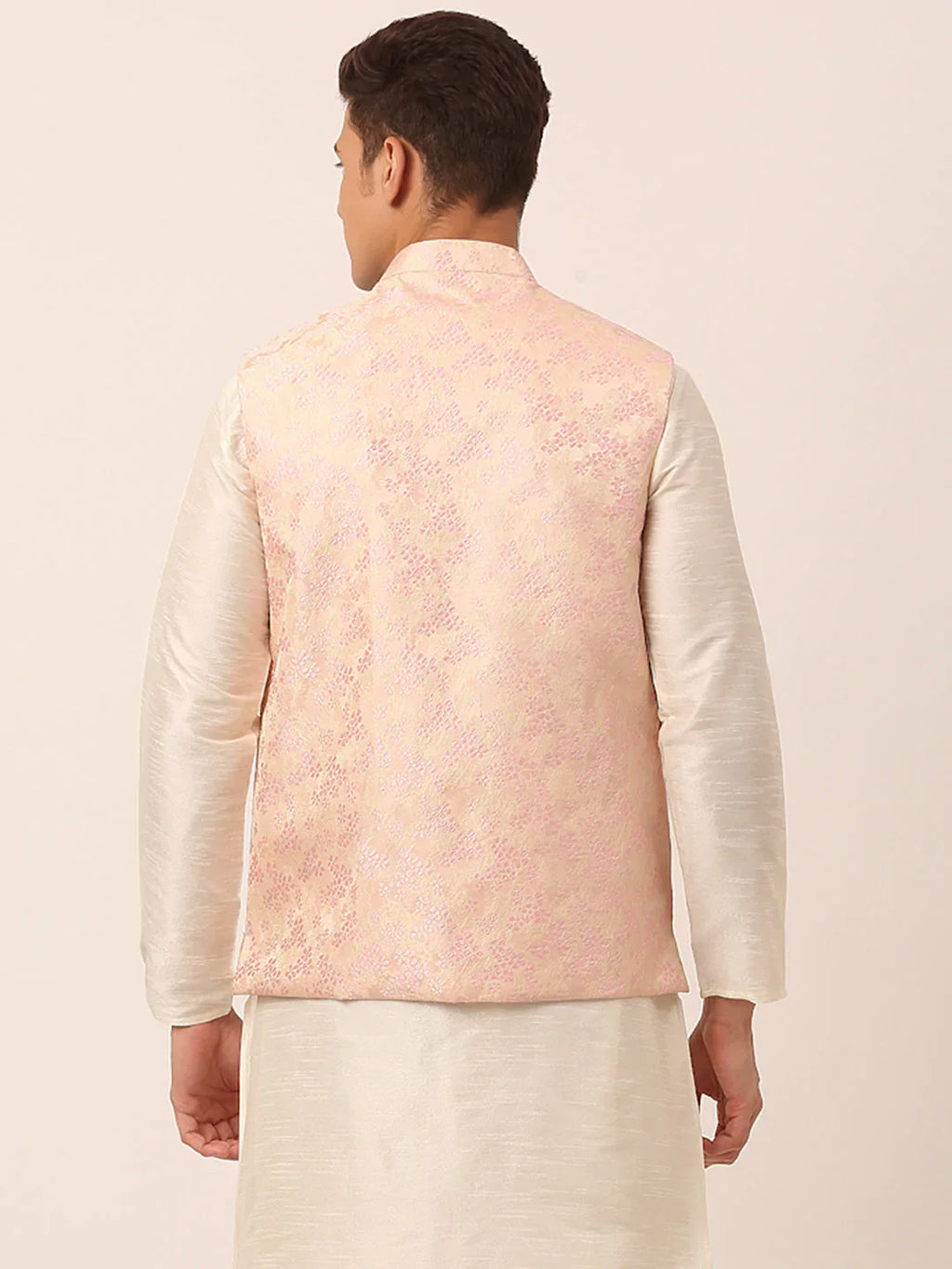 Jompers Men's Pink Floral Design Nehru Jacket