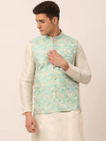 Jompers Men's Sky Blue Floral Design Nehru Jacket