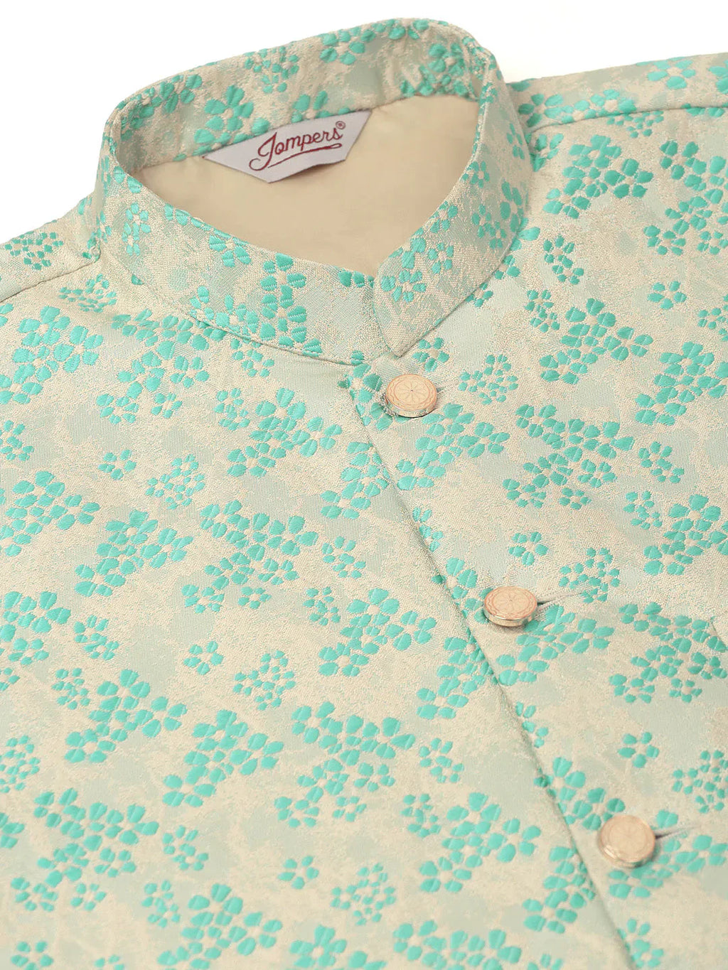 Jompers Men's Sky Blue Floral Design Nehru Jacket