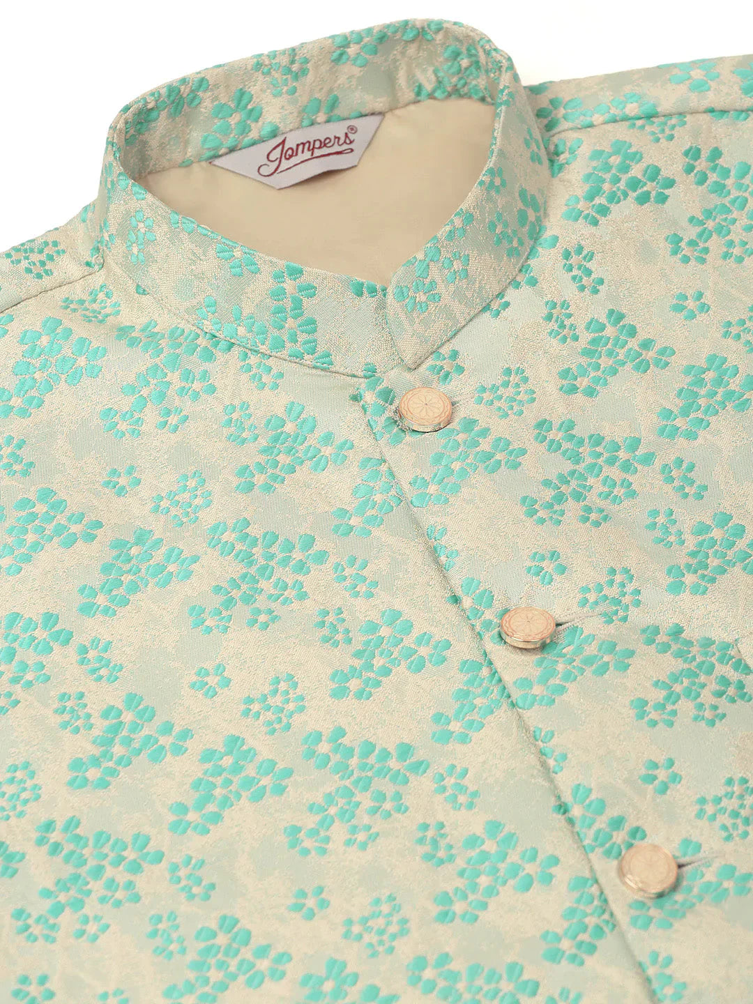 Jompers Men's Sky Blue Floral Design Nehru Jacket