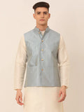 Jompers Men's Blue & Golden Embroidered Nehru Jackets