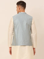 Jompers Men's Blue & Golden Embroidered Nehru Jackets