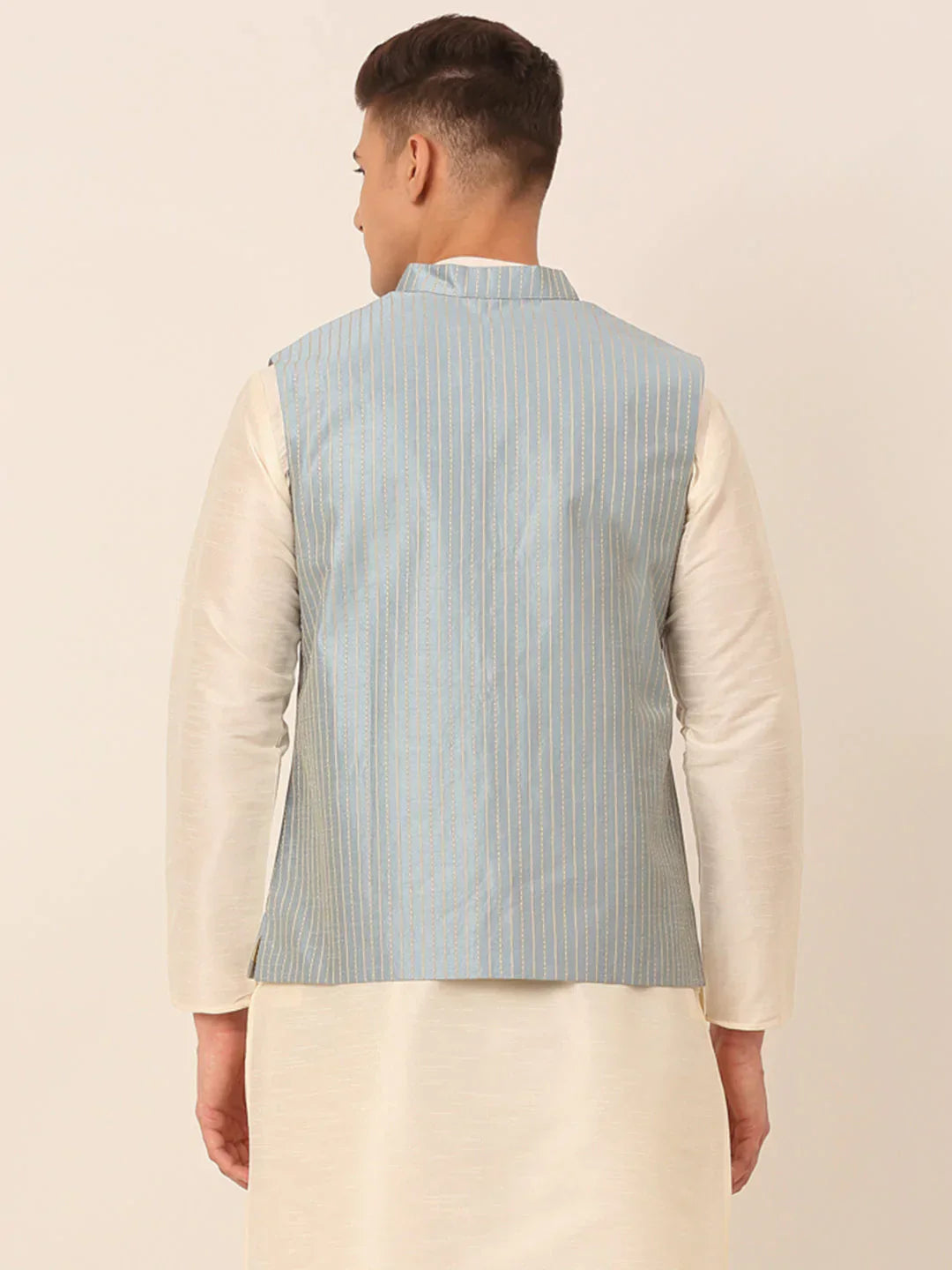 Jompers Men's Blue & Golden Embroidered Nehru Jackets
