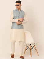 Jompers Men's Blue & Golden Embroidered Nehru Jackets