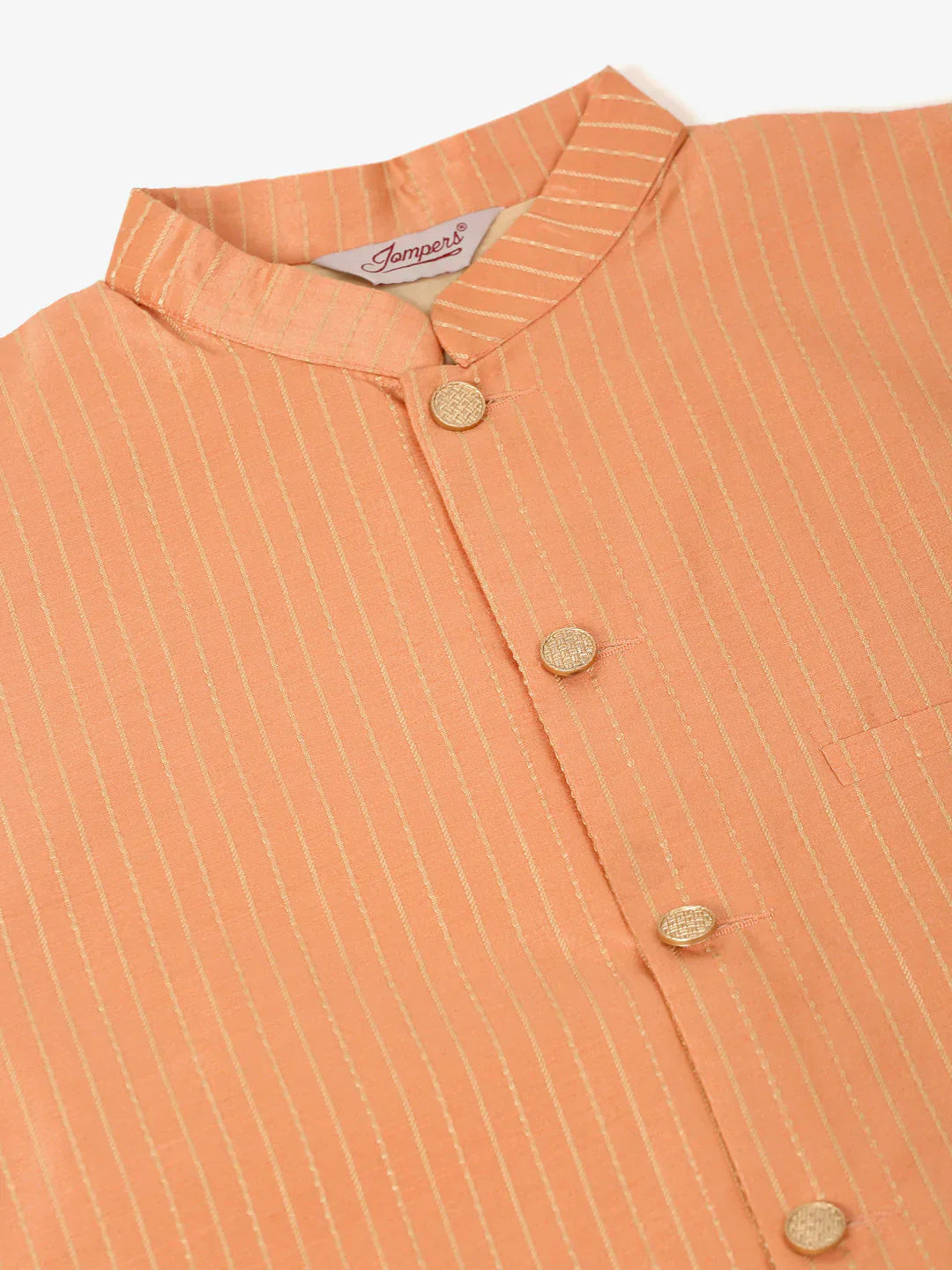 Jompers Men's Peach & Golden Embroidered Nehru Jackets