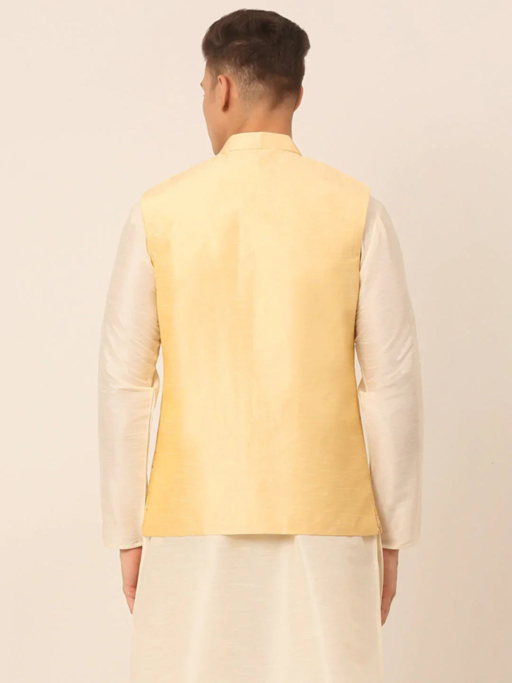 Jompers Men's Golden Embroidered Woven Nehru Jackets
