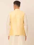 Jompers Men's Golden Embroidered Woven Nehru Jackets