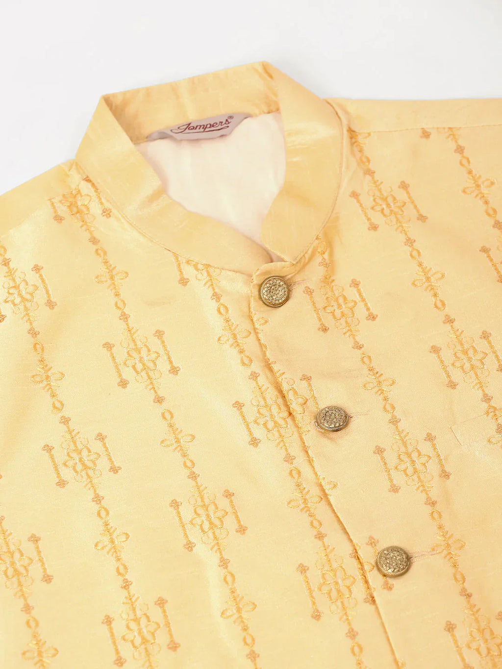 Jompers Men's Golden Embroidered Woven Nehru Jackets