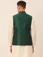 Jompers Men's Green Embroidered Woven Nehru Jackets