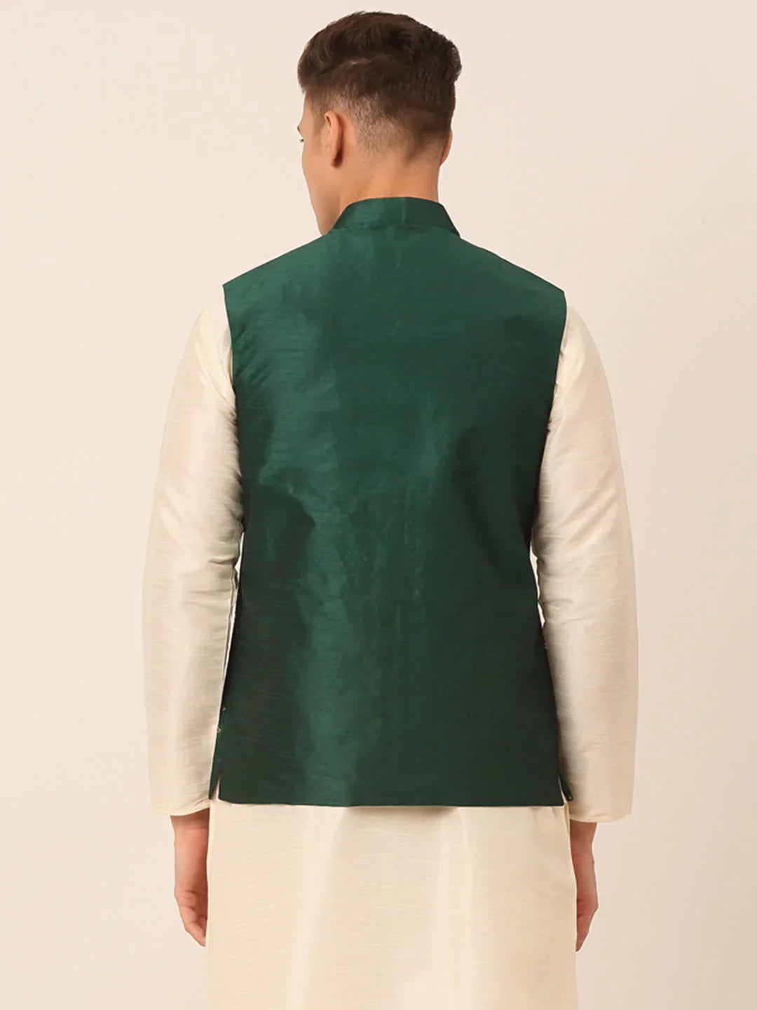 Jompers Men's Green Embroidered Woven Nehru Jackets