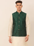 Jompers Men's Green Embroidered Woven Nehru Jackets