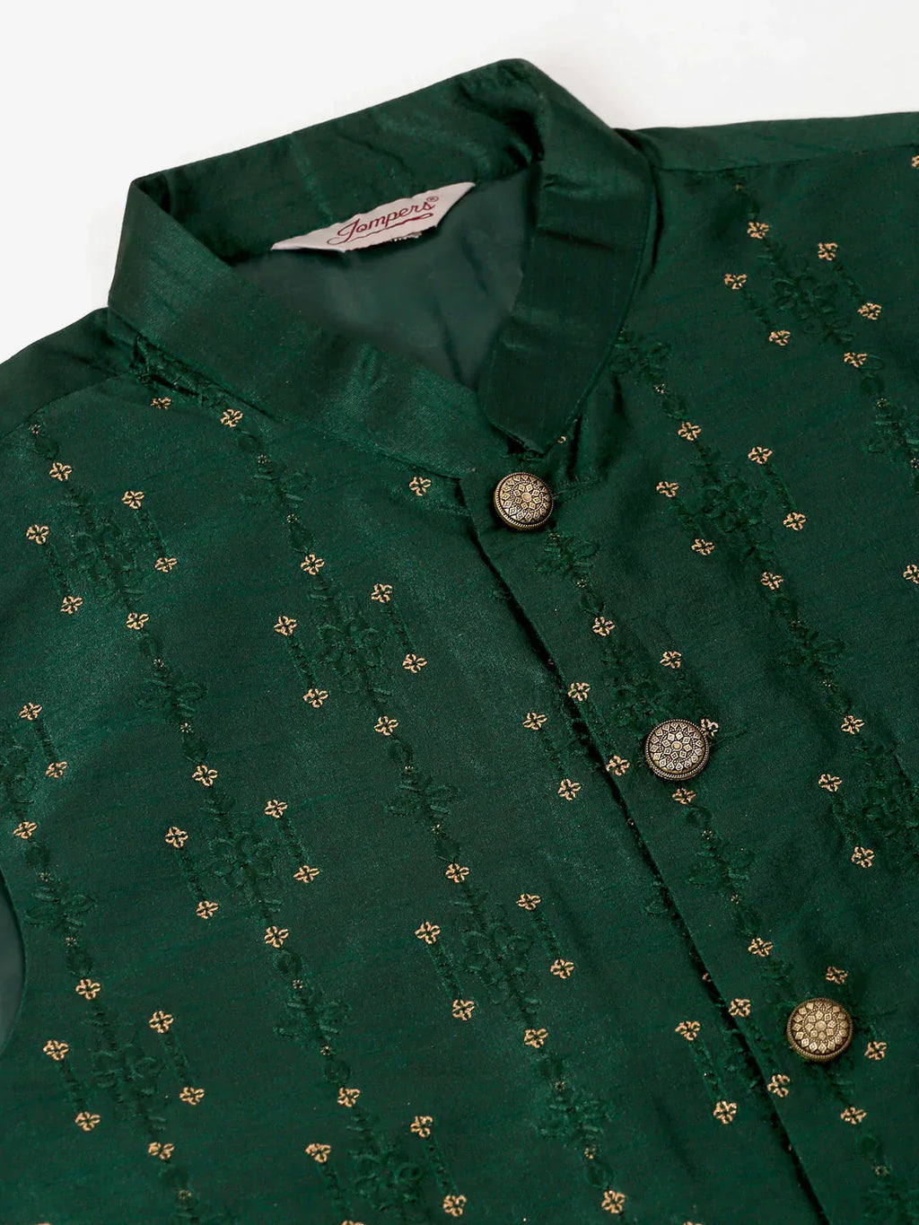 Jompers Men's Green Embroidered Woven Nehru Jackets