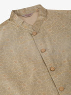 Jompers Men's Beige & Golden Woven Design Nehru Jackets-JOWC_4045Beige