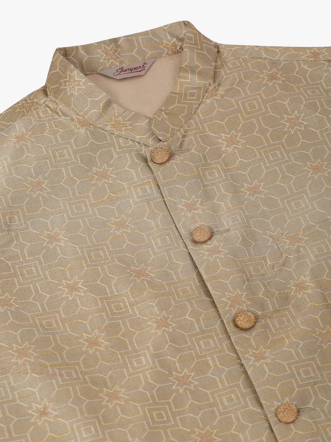 Jompers Men's Beige & Golden Woven Design Nehru Jackets-JOWC_4045Beige