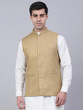 Jompers Men's Beige Solid Woven Sleeveless Nehru Jackets