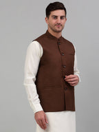 Jompers Men's Brown Solid Nehru Jacket