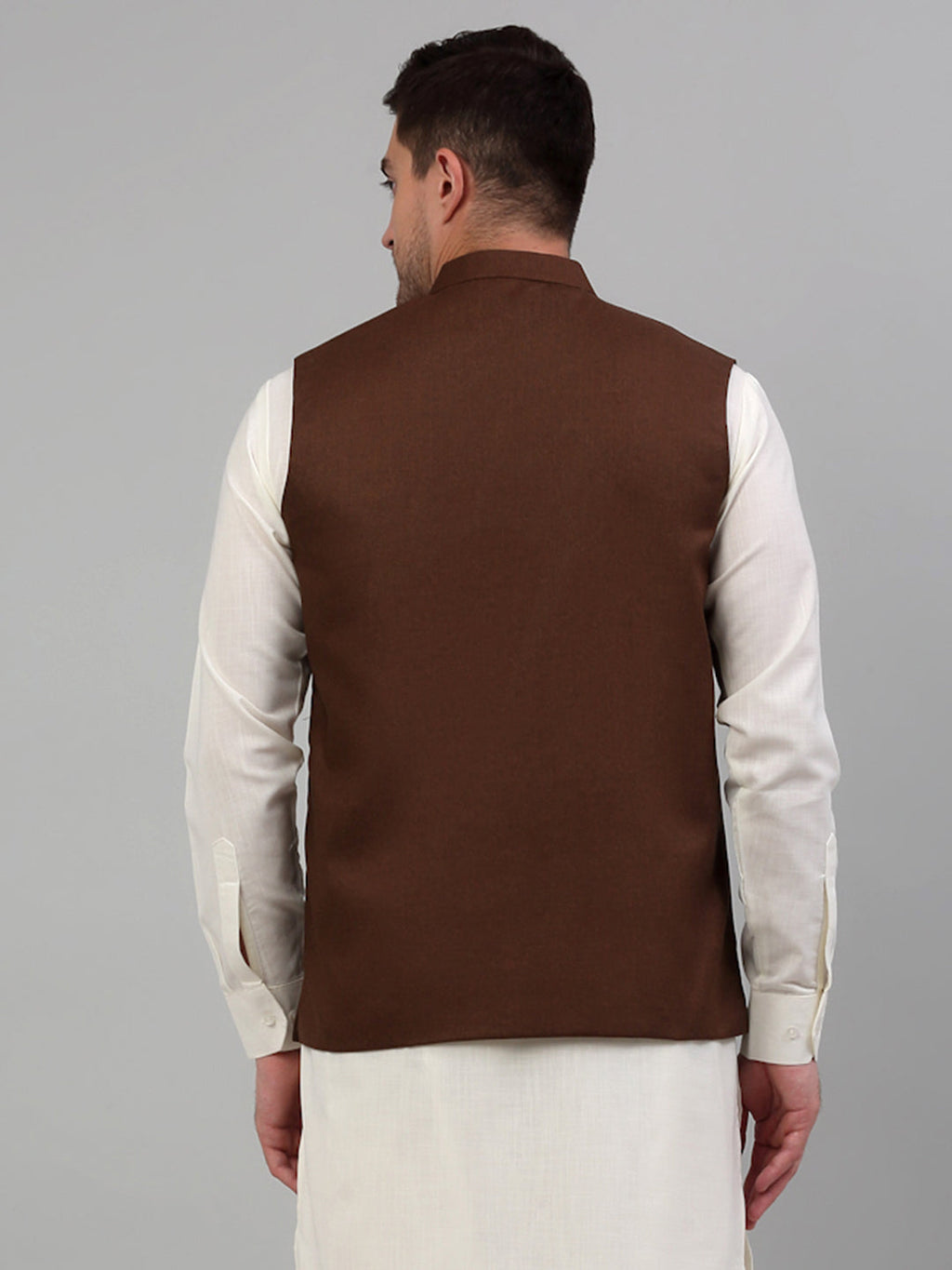 Jompers Men's Brown Solid Nehru Jacket