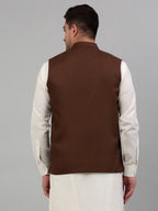 Jompers Men's Brown Solid Nehru Jacket