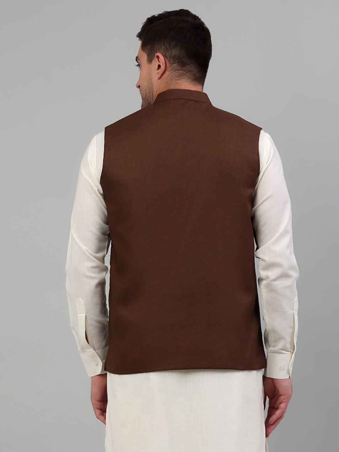 Jompers Men's Brown Solid Nehru Jacket