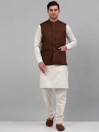 Jompers Men's Brown Solid Nehru Jacket