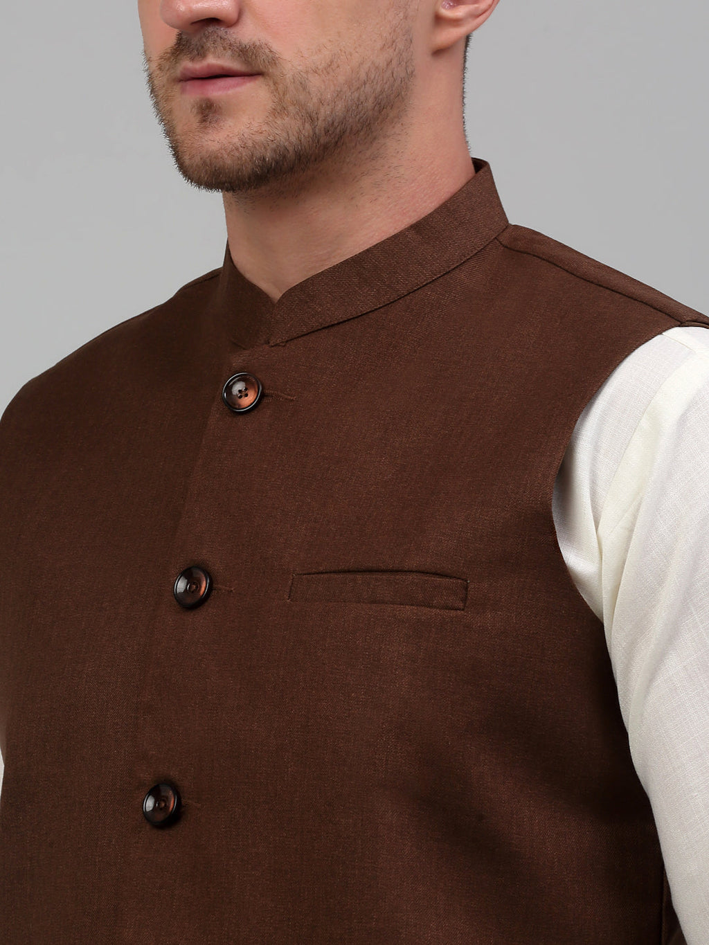 Jompers Men's Brown Solid Nehru Jacket