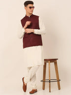 Jompers Men's Maroon Solid Woven Sleeveless Nehru Jackets