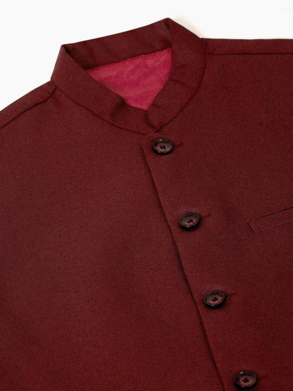 Jompers Men's Maroon Solid Woven Sleeveless Nehru Jackets