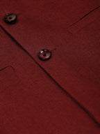 Jompers Men's Maroon Solid Woven Sleeveless Nehru Jackets