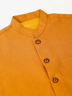 Jompers Men's Mustard Solid Woven Sleeveless Nehru Jackets