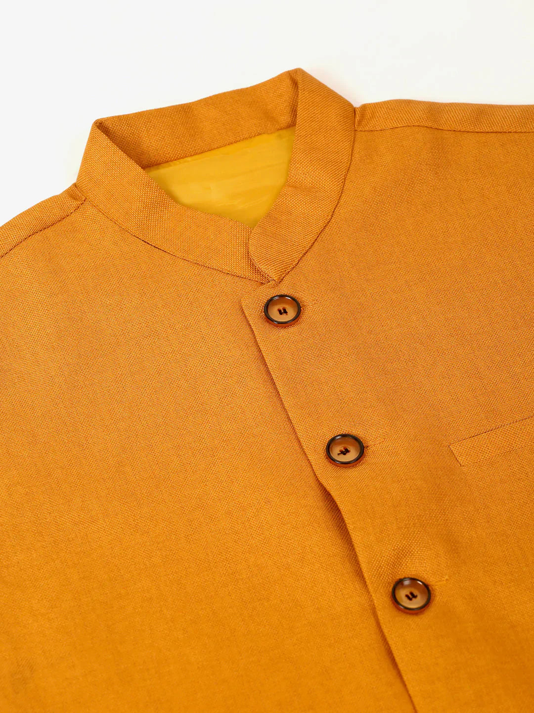 Jompers Men's Mustard Solid Woven Sleeveless Nehru Jackets
