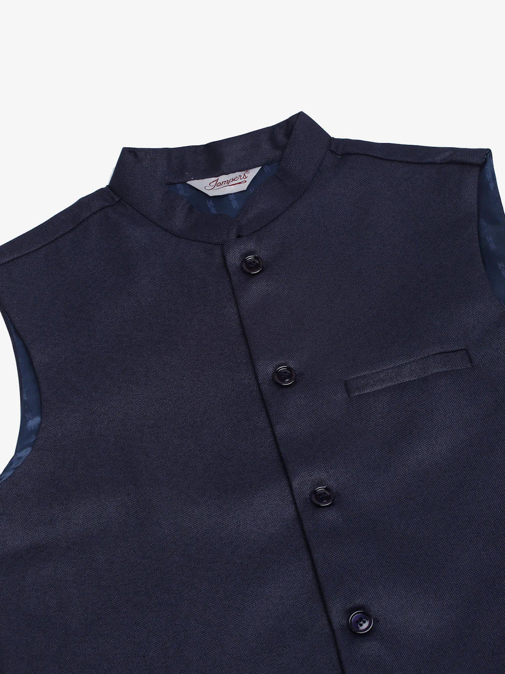 Jompers Men's Navy Blue Solid Woven Sleeveless Nehru Jackets
