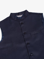 Jompers Men's Navy Blue Solid Woven Sleeveless Nehru Jackets