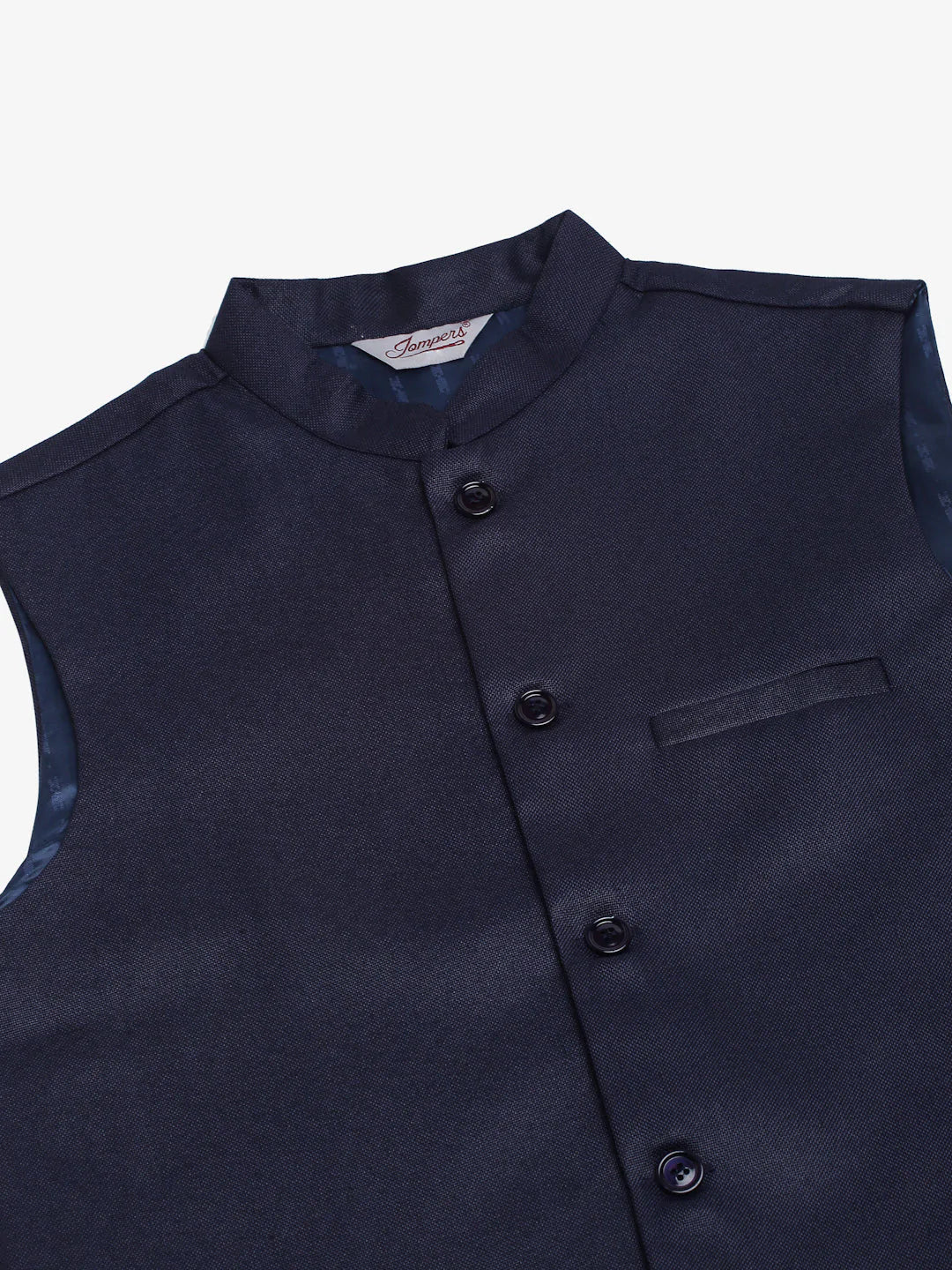 Jompers Men's Navy Blue Solid Woven Sleeveless Nehru Jackets