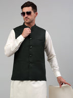 Jompers Men's Olive Green Solid Nehru Jacket