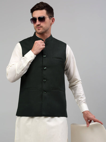Jompers Men's Olive Green Solid Nehru Jacket