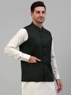 Jompers Men's Olive Green Solid Nehru Jacket