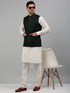 Jompers Men's Olive Green Solid Nehru Jacket
