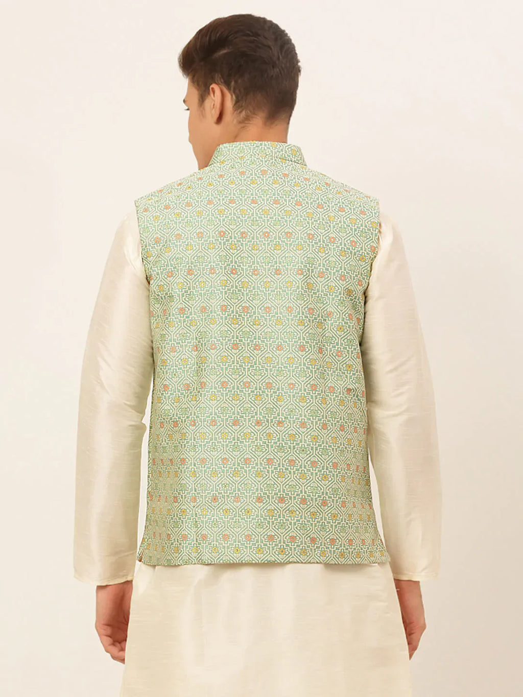 Jompers Men's Green Embroidered Nehru Jacket