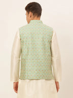 Jompers Men's Green Embroidered Nehru Jacket
