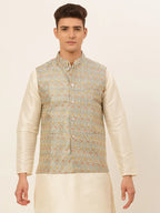 Jompers Men's Grey Embroidered Nehru Jacket
