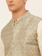 Jompers Men's Grey Embroidered Nehru Jacket