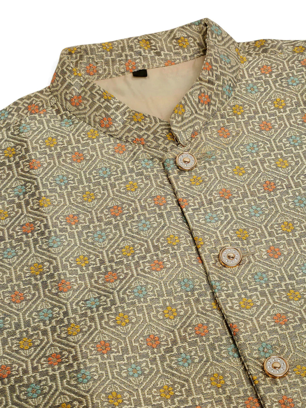 Jompers Men's Grey Embroidered Nehru Jacket