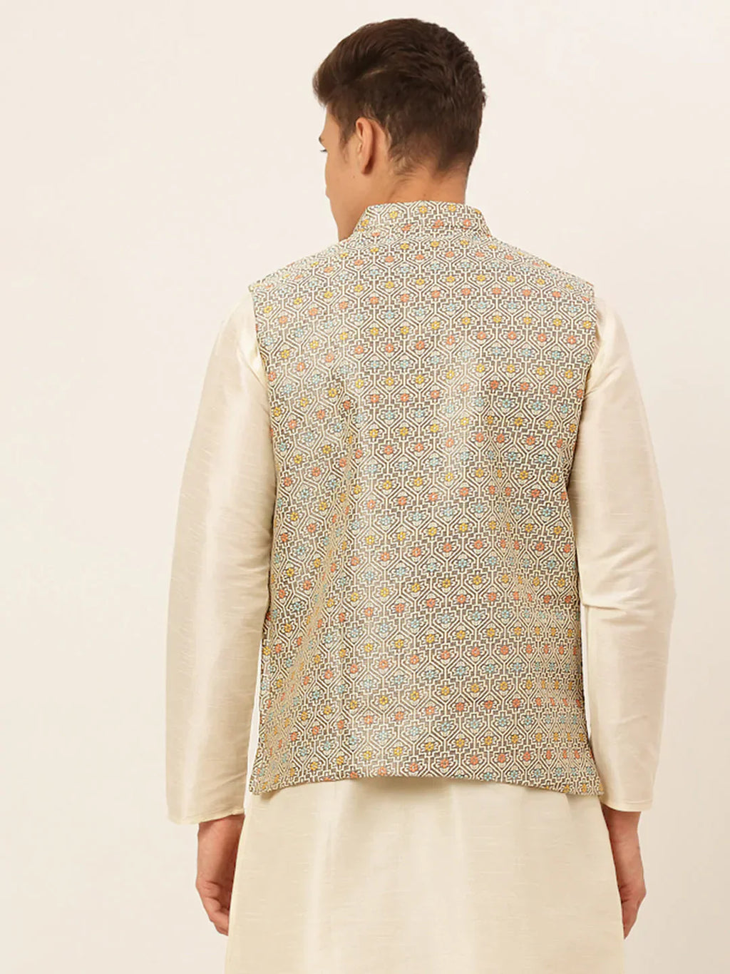 Jompers Men's Grey Embroidered Nehru Jacket